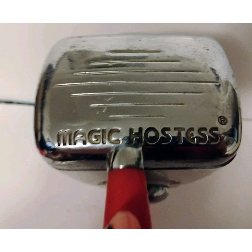 Vtg Magic Hostess Ice Crusher Hand Crank Chrome Red Mid Century Modern Barware
